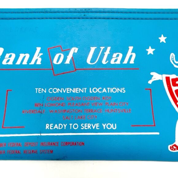 Vintage Bank of Utah Vinyl Zipper Pouch Blue Advertising Deposit Bag Ogden Roy - Picture 4 of 9
